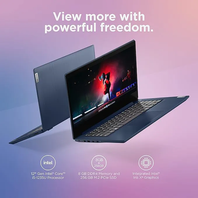"Lenovo IdeaPad 3i open in a library, with 14-inch screen and spill-resistant keyboard, ideal for college students."