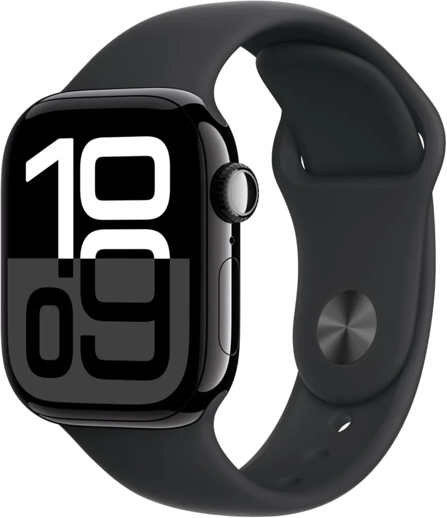 Apple Watch Series 10 (42 mm, GPS) with black sport band, S/M fitness tracker, ECG app, always-on Retina display, water resistant